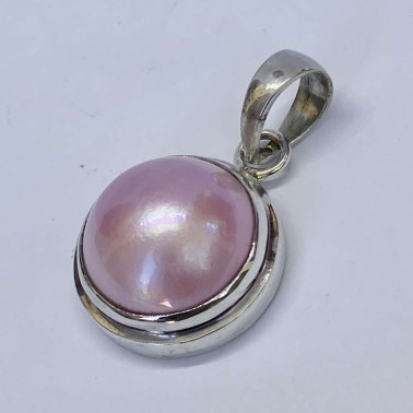 PD 09043 B-PPL-(HANDMADE 925 BALI SILVER PENDANT WITH PINK COLORED MABE PEARL)